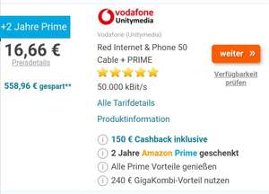 Vodafone 50 Cable für effektiv unter 10€/Monat