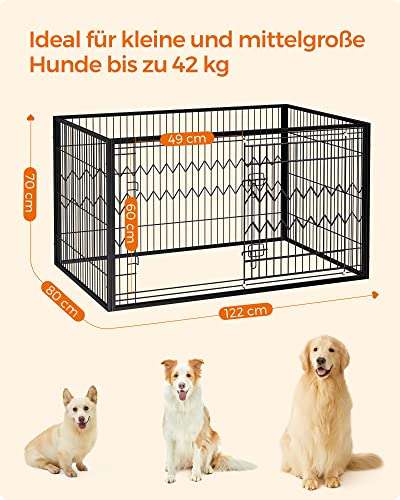 feandrea by SONGMICS | Hundekäfig / Welpenlauslauf (4-teilig, Schiebetür mit 2 Riegeln, 122 x 80 x 70 cm) in Schwarz oder Grün
