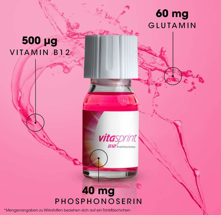 Vitasprint B12 Trinkfläschchen, 100 St. – Mit hochdosiertem Vitamin B12 und wertvollen Eiweißbausteinen - -10 Prozent möglich