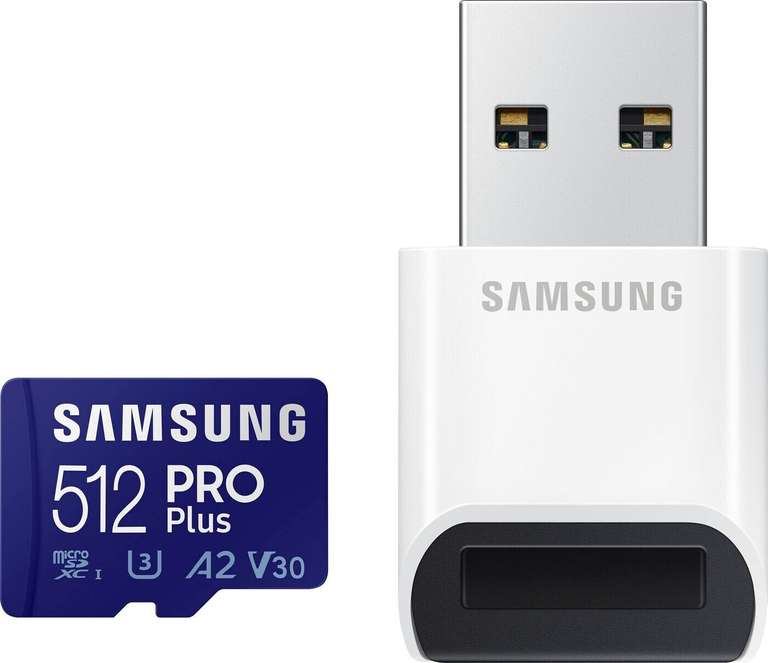 Samsung PRO Plus R160/W120 microSDXC 512GB USB-Kit UHS-I U3, A2, Class 10 mit Kartenleser