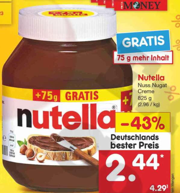 [Netto MD ab 09.01.] Nutella Nuss-Nugat Creme 825g für 2,44€ (kg/2,96€)