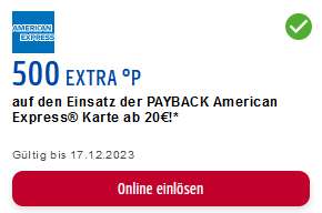 [Payback] 500 Extra P bei Einsatz der Payback American Express ab 20€ AmEx (personalisiert)
