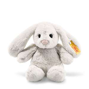 Steiff Hoppie Hase 18 cm hellgrau, Plüschtier mit Schlappohren, Soft Cuddly Friends, flauschiges Stofftier zum Kuscheln und Spielen