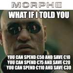 MORPHE Beauty: 50 € ausgeben, 10 € sparen / 75 € ausgeben, 20 € sparen / 110 € ausgeben, 30 € sparen