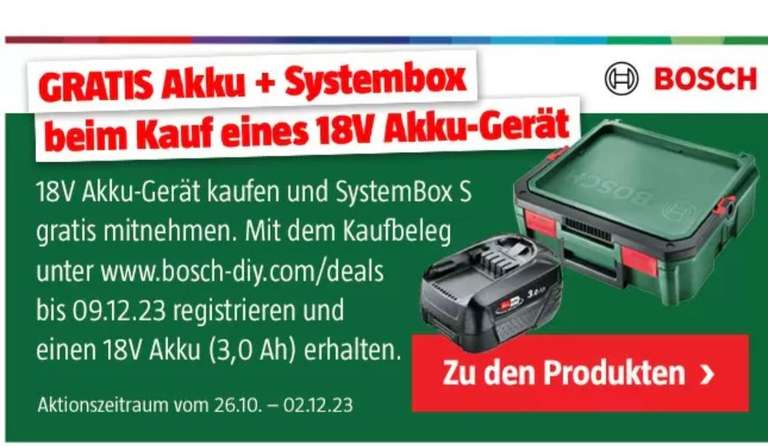 Bauhaus Bosch Grün Home & Garden Gerät kaufen & Gratis Systembox S + 3Ah Akku
