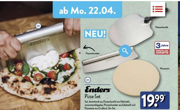 Enders Pizzaset Schneider, Schaufel,Stein be Aldi Nord