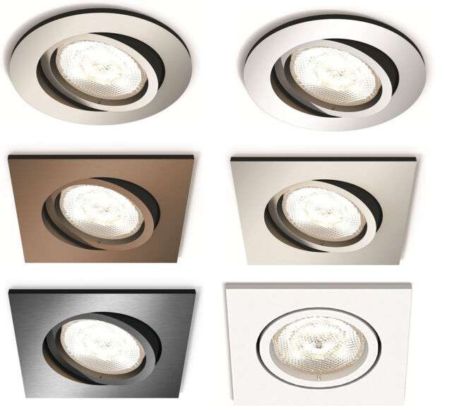 3für1 Aktion - 3 Verschiedene dimmbare Philips LED Einbaustrahler / Deckenspots für 13,49€ | wählbar: eckig/rund, verschiedene Farben