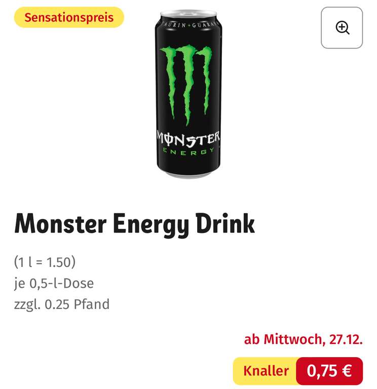 [REWE] Monster Energy Drink (0,75€ je 0,5l Dose + Pfand)