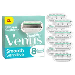 Gillette Venus Deluxe Smooth Sensitive Rasierklingen Damen, 8 Ersatzklingen für Damenrasierer mit 5-fach Klinge (Prime Spar-Abo)
