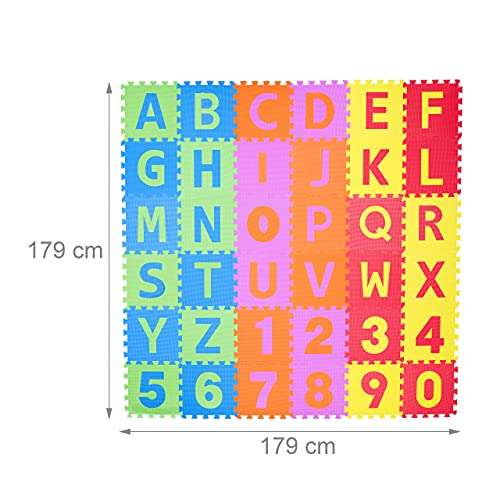 Relaxdays Spielmatte / Puzzlematte / Kinderteppich 86 Teile je ca. 1 x 31,5 x 31,5 cm bzw. insgesamt 179x179 cm