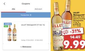 Lillet Blanc oder Rosé mit Coupon 9,99€ / 9,49€ [Kaufland Card, personalisiert]