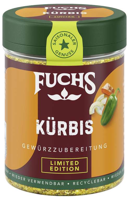 Fuchs Gewürze - Kürbis Gewürz - leicht-scharfe Gewürzzubereitung für Kürbisgerichte 75g (Prime Spar-Abo)