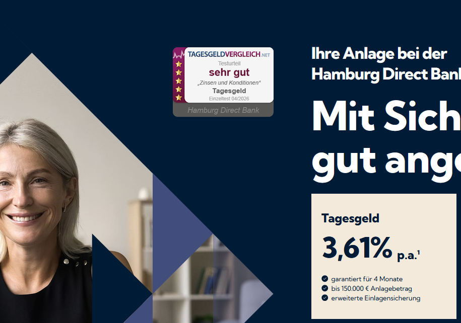 Hamburg Direct Bank 3,61% p.a. 4 Monate Tagesgeld +35€ Cashback, auch für Kinder bis 150.000€ DE-Einlagensicherung, Neukunden, eID möglich