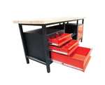 Werkbank Werktisch Arbeitstisch, 3 Schubladen, 1 Tür 200x68x85cm, 123kg, 40mm Arbeitsplatte aus Buche