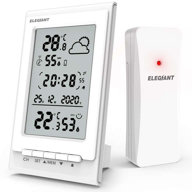 Wetterstation Elegiant EOX-9901, Innen + Außen, Sensor kabellos, Thermometer, Hygrometer, Uhr, ...