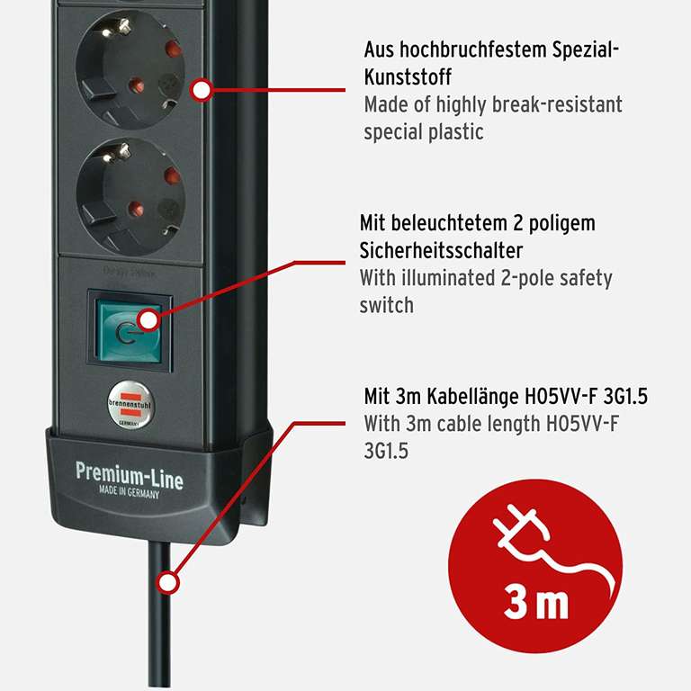 [Hornbach TPG] Brennenstuhl Steckdosenleiste Premium-Line 10-fach schwarz, 3m