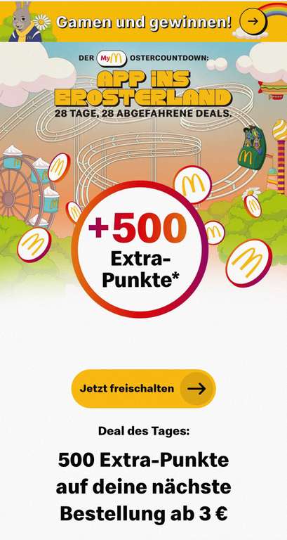 McDonald's 500 Extrapunkte ab 3€ Bestellung (Punktegewinn möglich)