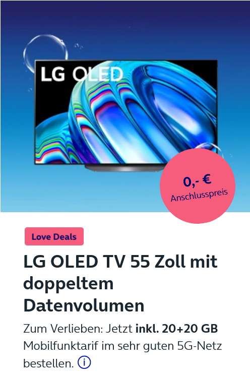 [CB] LG OLED55B23LA 4K OLED TV mit O2 Free M Boost inkl. Connect für 33,99€/Monat, 1€ Zuzahlung (217€ Ersparnis vs. Idealo)