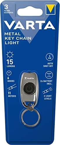 [PRIME/Sparabo] VARTA Taschenlampe LED inkl. 2x CR2016 Batterien, Metal Key Chain Light, Taschenleuchte mit Schlüsselring/ Schlüsselanhänger
