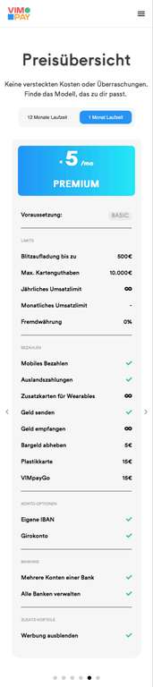 VimPay monatliches Accountmodell Premium kostenlos (Für Neukunden 10€ Validierungsgebühr)
