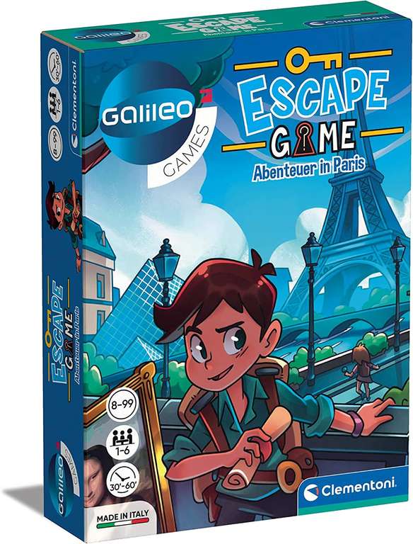 Clementoni 59268 Escape Game – Abenteuer in Paris, zum Knobeln & Rätseln, Familienspiel mit Hinweiskarten & Requisiten, ab 8 Jahren - PRIME