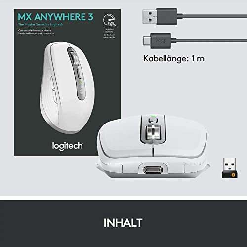 Logitech MX Anywhere 3 kabellose Maus in hellgrau (USB-C, 4.000 DPI, 6 Tasten)
