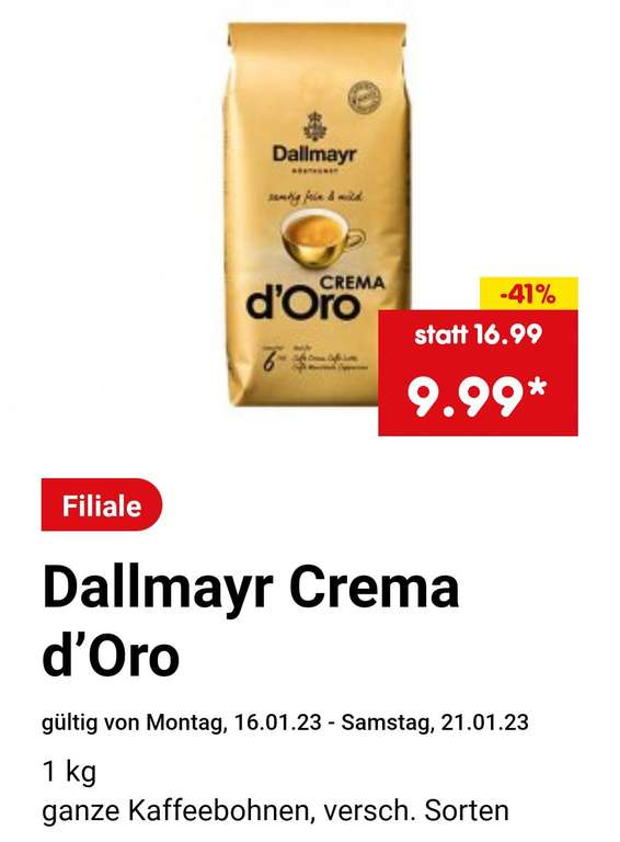 Dallmayr Crema d'oro mit Coupon für 7,99€