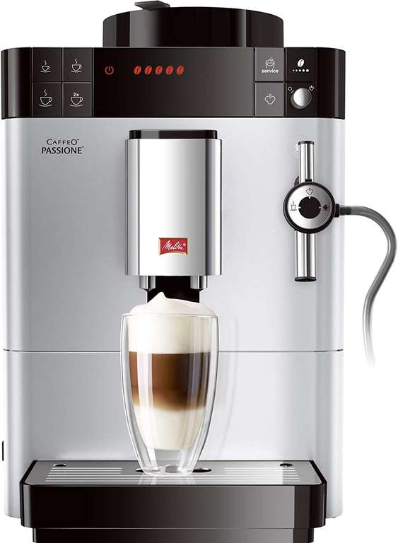 Melitta Caffeo Passione Kaffeevollautomat silber (1450W, 15bar, 1.2l Wassertank, 125g Bohnenbehälter, Auto-Cappuccinatore)