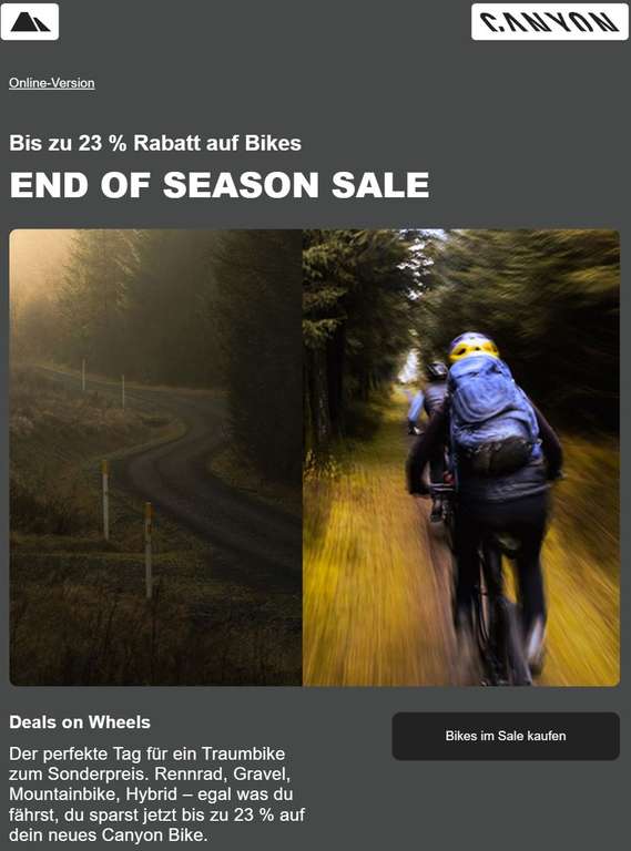 CANYON - End of Season Sale - bis zu 23% Rabatt z.B. Spectral 125 CF7 für 2.458,80€