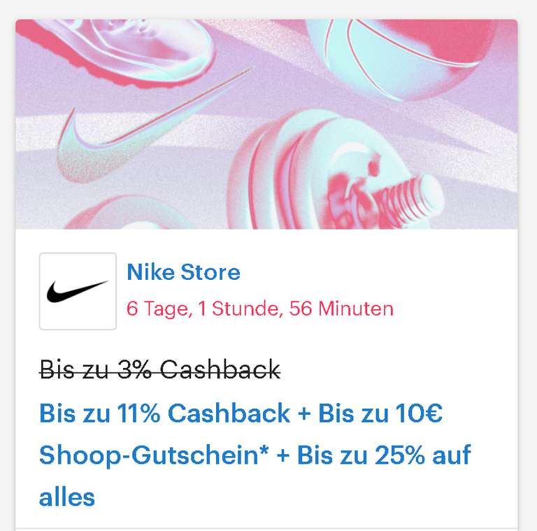 [Nike Store + Shoop] Bis zu 11% Cashback + Bis zu 10€ Shoop-Gutschein* + Bis zu 25% auf alles