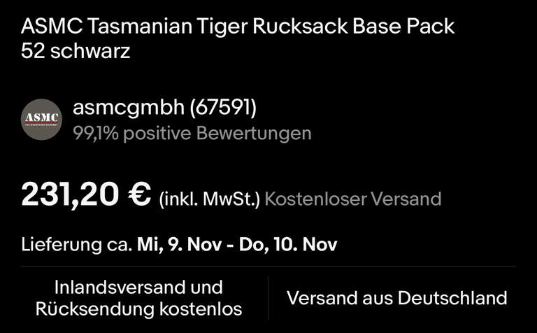 TASMANIAN TIGER • Rucksack Base Pack 52 schwarz