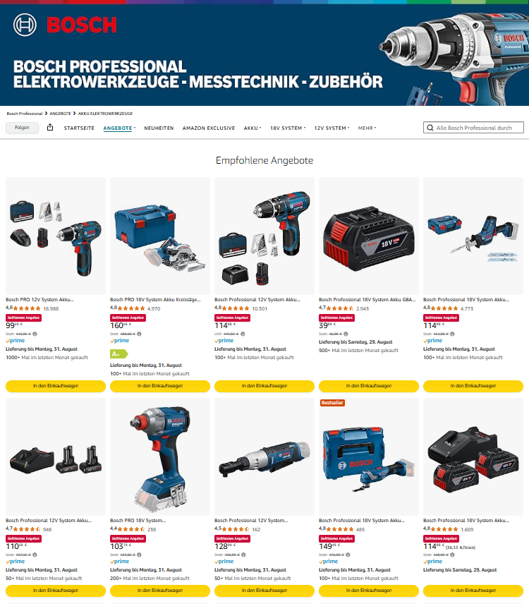 [Amazon/Prime] BOSCH Blau DEALS - PROFESSIONAL GDS 18V-450HC | GRC 12V-60, GET 75-150, GEX 40-150 - PRODeals & TPG möglich