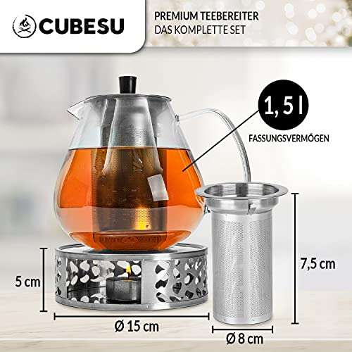 Cubesu Teekanne Glas 1,5L - mit Stövchen (Prime)