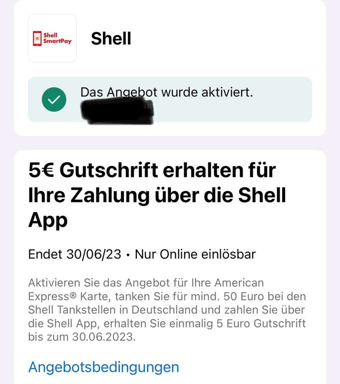 AMEX Offers Shell App 50€ Tanken 5€ Gutschrift erhalten (Personaliesiert)