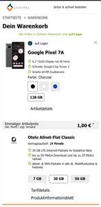 Logitel/ Otelo Mobilfunk Vertrag 30GB 24Monate/ 19,99€ inkl Google Pixel 7a für 1€, effektiv 17,95€/Monat