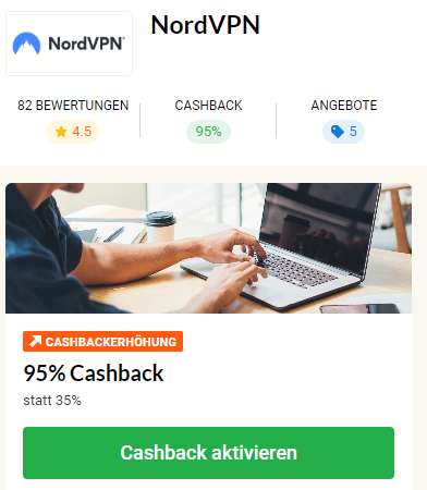 95% Cashback statt 35% für NordVPN - Neukunden