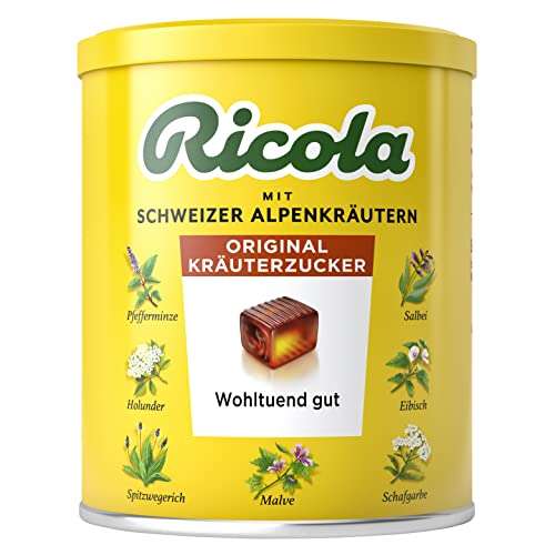 [PRIME/Sparabo] Ricola Schweizer Kräuterzucker-Bonbons, 250g Dose Original Schweizer Kräuter-Bonbons, 13 Alpenkräuter & wohltuendes Menthol