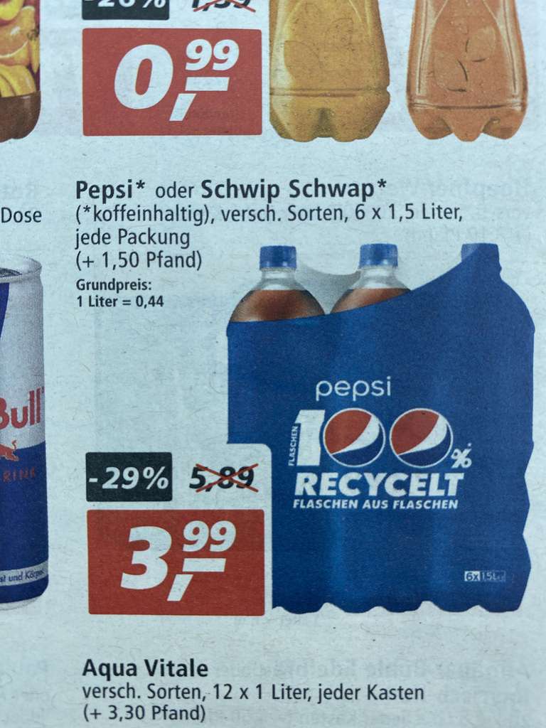 [real] Pepsi / Schwip Schwap 6x 1,5l, Literpreis 0,44€