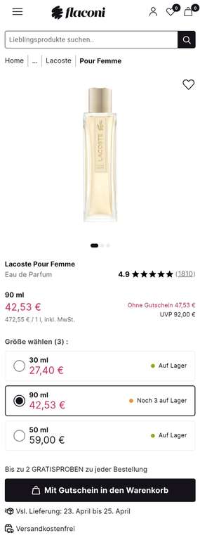 Lacoste Pour Femme Eau de Parfum 90ml [Flaconi]