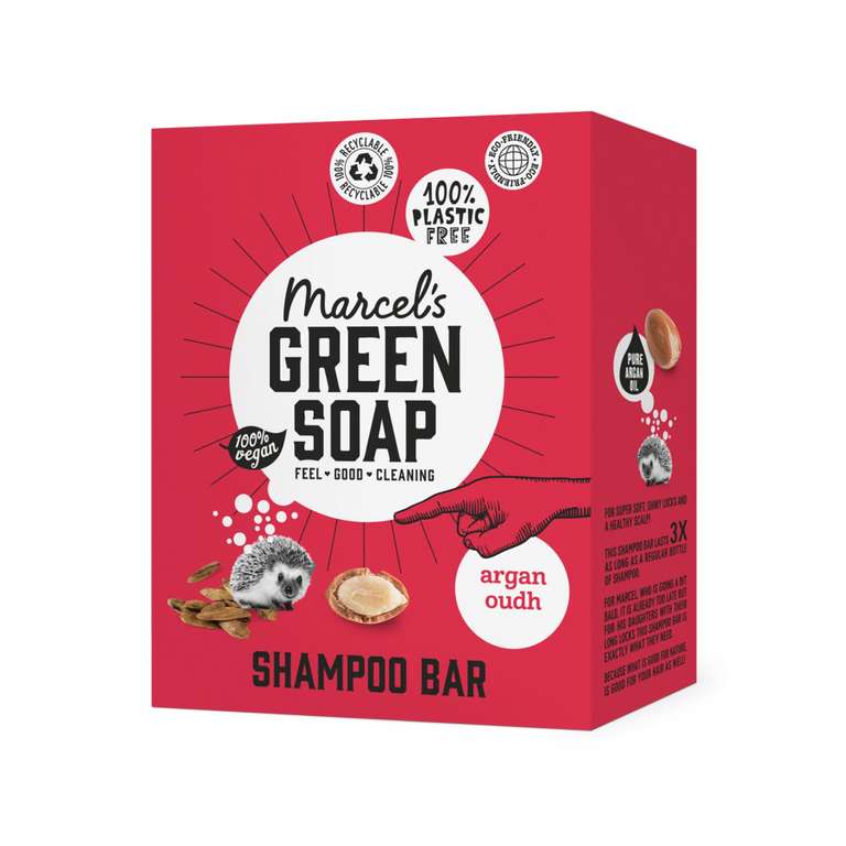 Marcel's Green Soap - Shampoo Bar Argan & Oudh - Täglicher Gebrauch, plastik- und sulfatfrei - Erspart 3 Flaschen normales Shampoo
