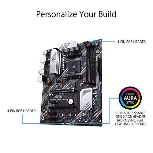 ASUS Prime B550-Plus Gaming Mainboard Sockel AM4 (ATX, Ryzen, PCIe 4.0, 2x M-2, 1Gbit/s-Ethernet, SATA 6Gbit/s, USB 3.2 Gen 2 Typ-A/C, RGB)