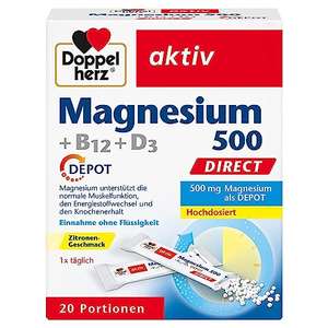 Doppelherz Magnesium 500 + B12 + D3 DIRECT mit DEPOT-Funktion, 20 Portionen Micro-Pellets mit Zitronen-Geschmack (Spar-Abo Prime)