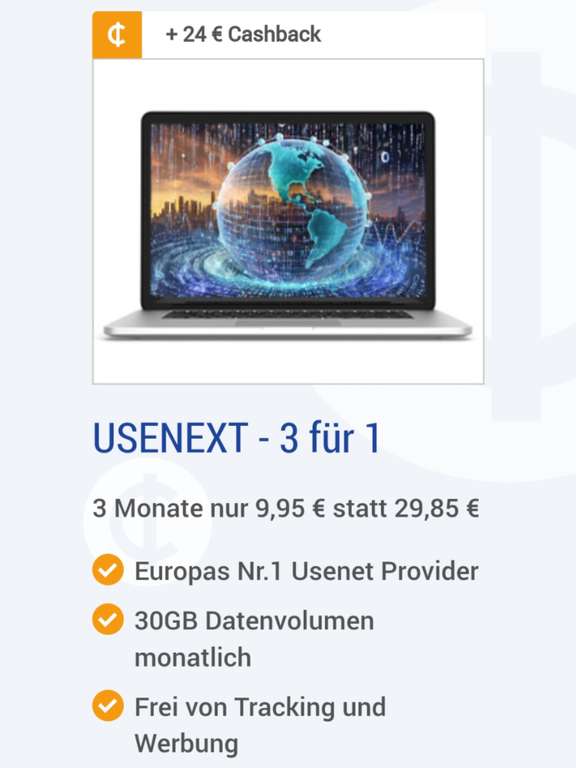 [webcents / gmx / web.de] Usenext - 3 Monate für 9,85€ anstatt 29,85€ bei 24€ Cashback in Webcents