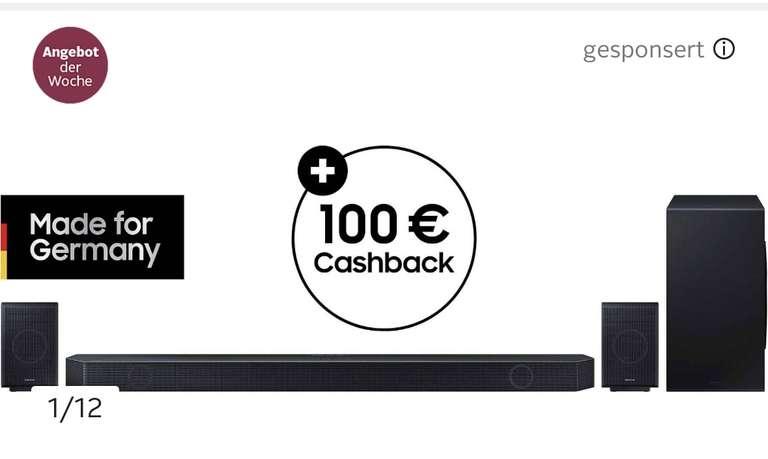 Samsung HW-Q995GC Soundbar bei OTTO für 799 € dank 100 € Cashback; inkl. 48 Monate Garantie