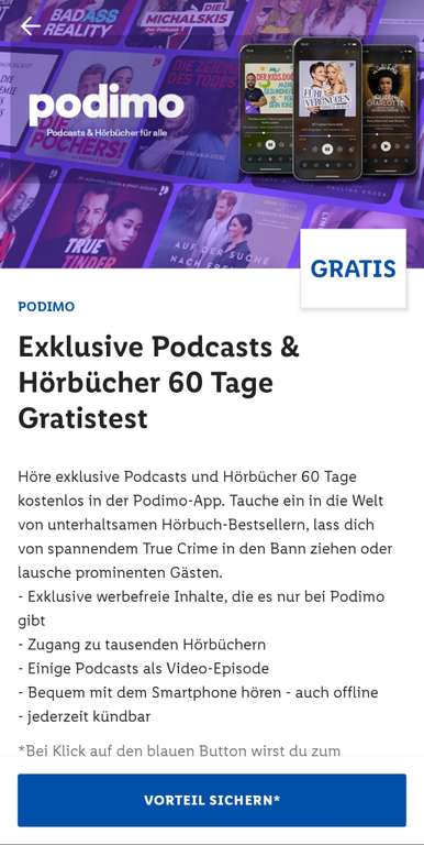 Lidl Plus - Podimo 60 Tage kostenlos / Hörbücher und Podcast - Neukunden only