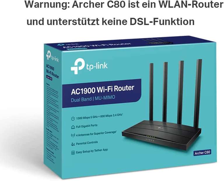 TP-Link Archer C80 Dualband WLAN Router (600 Mbit/s 2,4GHz, 1300Mbit/s 5GHz), 4 Gigabit LAN Ports, unterstützt keine DSL-Funktion) [B-Ware]