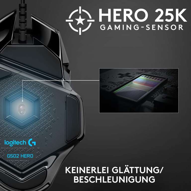 Logitech G502 HERO High-Performance Gaming-Maus mit HERO 25K DPI