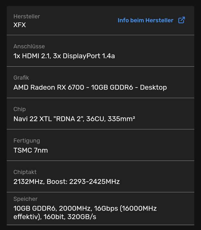 XFX Speedster SWFT 309 Radeon RX 6700 Core Gaming, 10GB GDDR6