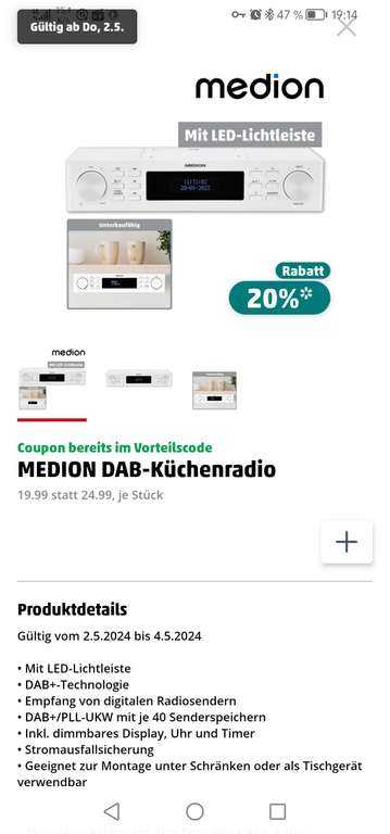 MEDION DAB+/UKW Küchenradio [LED Lichtleiste] (Penny)