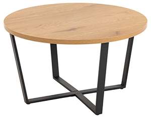 AC Design Furniture Albert runder Holz-Couchtisch, Tischplatte Wildeiche-Optik mit gekreuzten schwarzen Metallbeinen, Maße: 77 x 44 cm